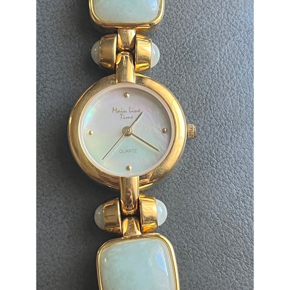 Main Line Time Green‎ Blue Jadeite Stone Mother of Pearl Bracelet wrist Watch main image 13